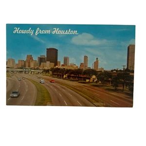 Postal Howdy de Houston TX Highway y autos clásicos Downtown Skyline - Imagen 1 de 2