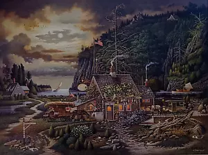 Moonlight and Roses in Old Maine Firmato Edizione Limitata Stampa Charles Wysocki - Foto 1 di 1