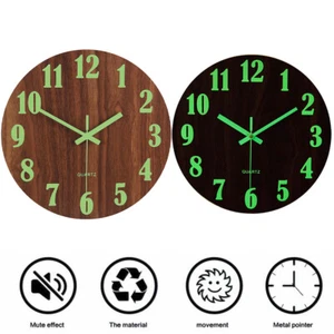30CM Wooden Luminous Wall Clocks Glow In The Dark Open Front Quartz Clock Decor - Picture 1 of 13