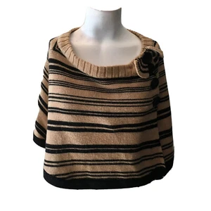 Anthropologie Odille Shawl Cape Sweater (Size: One size)beige & Black - Picture 1 of 6