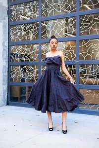 CEIL CHAPMAN  Pinup Dress Blue Red Cherries 1950's Vintage Rockabilty Size Small - Picture 1 of 13