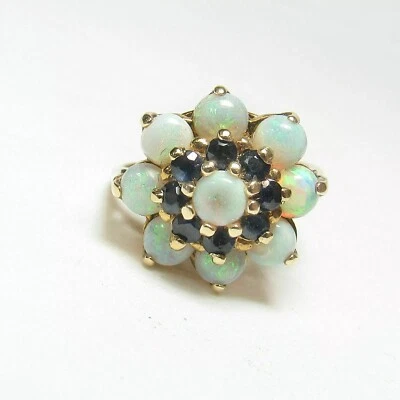 2Ct Round Cut Opal & Blue Sapphire Women's Engagement Ring 14K Yellow Gold Over - Image 1 of 4