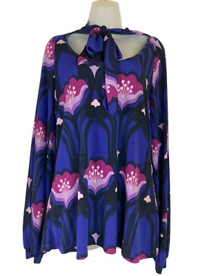 Blusa de manga larga floral morada de inspiración vintage con cuello de lazo talla grande Boho Foto 1 de 4