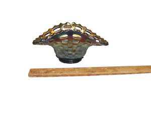 Cesta de vidrio vintage NORTHWOOD amatista carnaval tejido tuerca cuenco/plato de caramelo - Imagen 1 de 5