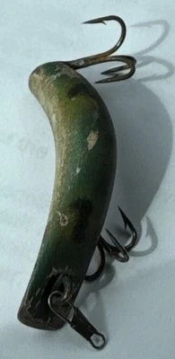 "Señuelo de pesca de colección Lazy Ike 2"" verde amarillo patrón rana toro pez viejo dañado" Foto 1 de 4