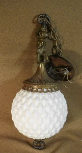 Vintage Swag Pendant Light Milk Glass Ball w Cherub Finial Glam Regency Style - Picture 1 of 6