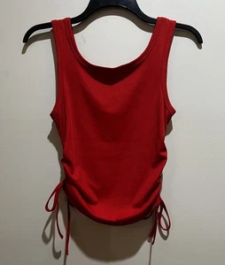 Shein Tank Crop Top Red Ribbed ~ Size Medium - Picture 1 of 5
