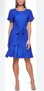DKNY Pleated A Line Dress In Blue Sz 8 NEW - Picture 1 of 6