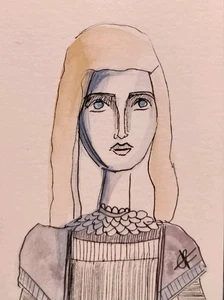 Original ACEO Painting Watercolor Surreal Abstract Portrait Jess Russell - Picture 1 of 3