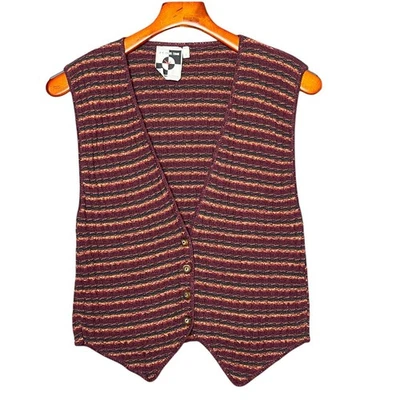 Vintage Striped Knit Button Front Vest Women's Size L USA Cotton 90's Academia - Image 1 of 4