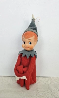 Enfeite Elf Knee Hugger Natal Vintage Anos 1960 Plástico Rosto Prateleira Sitters 9" - Imagem 1 de 4