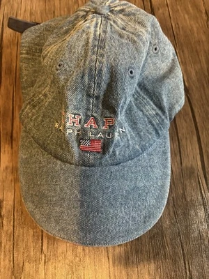 Sombrero de colección Chaps Ralph Lauren Gorra Correa Trasera Denim Azul Jean Bandera Años 90 Desteñido Papá Foto 1 de 4