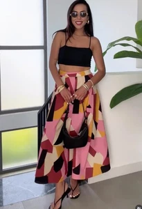 ZARA ZW Collection Geometric Printed Flared Midi Skirt Size XS 2183/048 - Picture 1 of 4