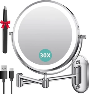 Auxmir Specchio Trucco con Ingrandimento 30X/1X, da Parete a Argento  - Foto 1 di 9