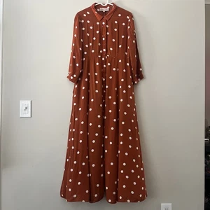 Philosophy Burnt Orange Polka Dot Langarm Button Down Maxi Kragen Kleid 16 - Bild 1 von 5