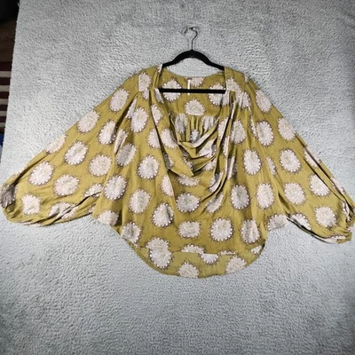 Free People Cowling Around Top Womens M Polkadot Floral Goldenrod Geometric Boho - Image 1 of 4