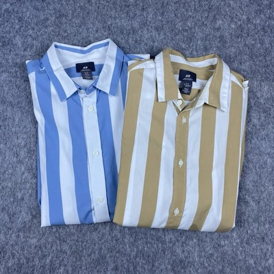 Lote de 2 Camisas H&M Para Hombre Con Botones Manga Larga Azul Beige Calce Regular Talla M Foto 1 de 4