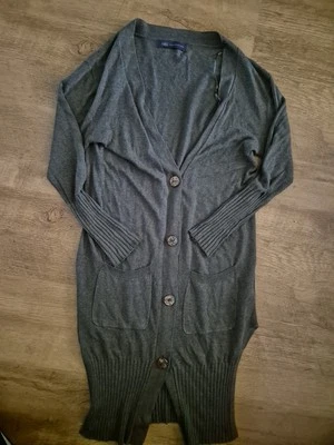 WOMENS M&S COLLECTION LONG CARDIGAN VISCOSE/LINEN SMALL GREEN KHAKI - Image 1 of 4