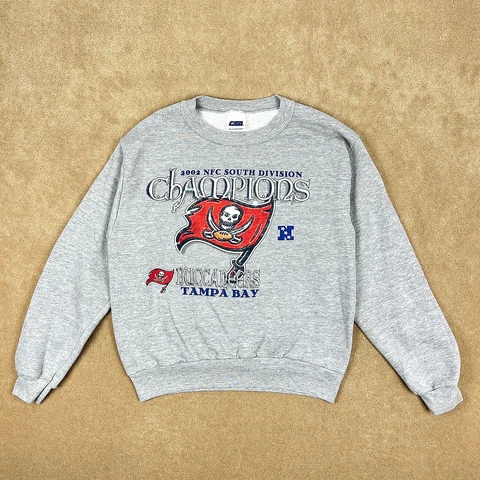 Tampa Bay Buccaneers Sweater Men's Medium Gray Fleece NFL Football Vintage Y2K Cover