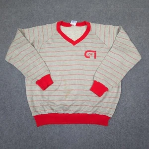 vtg Champion Jumper Mens LARGE grey winter striped Long Sleeve Sweatshirt Size L - Picture 1 of 12
