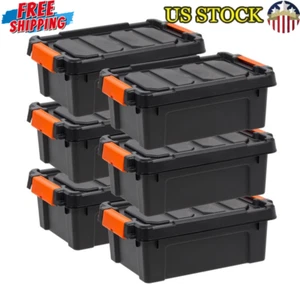 Heavy Duty Plastic Storage Bins W/ Lockable Lids Set of 6 Durable Utility Totes - Picture 1 of 7