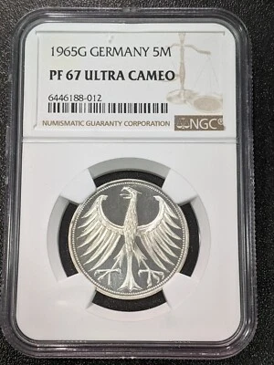 1965 G PF67 Ultra Cameo Germany Proof Silver 5 Mark UNC NGC KM 112.1 TOP POP - Image 1 of 2