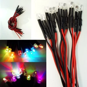 10 Piezas LED 5mm RGB Rainbow Parpadeo Rápido 9-12V Acabado Cableado C3224 - Imagen 1 de 1