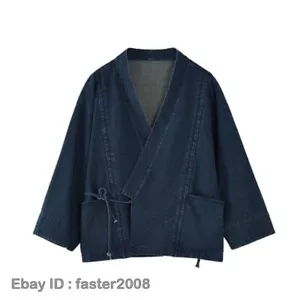 Cardigan kimono denim casual unisex adulto giacca sciolto Haori outwear cappotto estivo - Foto 1 di 21