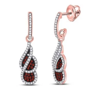 PENDIENTES COLGANTES OVALADOS ORO ROSA REDONDO DIAMANTE ROJO 10K 1/3 CTTW - Imagen 1 de 1