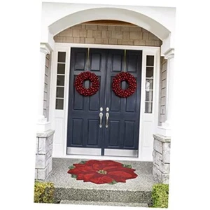 Front Porch Christmas Red Indoor/Outdoor Round Rug, 3' 3 ft Round Poinsettia - Picture 1 of 8