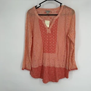 Lucky Brand Orange Bluse Langarm Neu mit Etikett Größe L - Bild 1 von 6