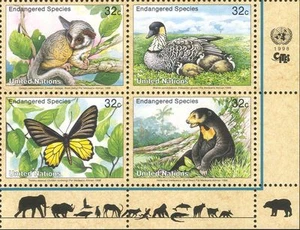 UN (NY) 1998 Bushbaby/Butterfy/Bear/Goose/Animal/Bird/Wildlife/Nature 4v blk b39 - Picture 1 of 1
