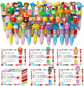 100 Set Cute Multicolor Pens in One 4-In-1 Fun Pens Bulk with 100 Cards for Part - Picture 1 of 12
