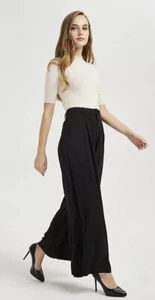 Tronjori Women High Waist Casual Wide Leg Long Palazzo Pants Trousers SM BK 4 - Picture 1 of 6