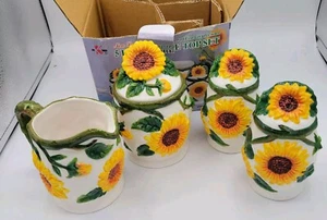 Ensemble de table vintage tournesol 5 pièces céramique peinte à la main - Photo 1/15