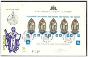 FDC VENETIA CLUB SAN MARINO 1977 - CENTENARIO FRANCOBOLLO BF VIAGGIATA - Picture 1 of 1