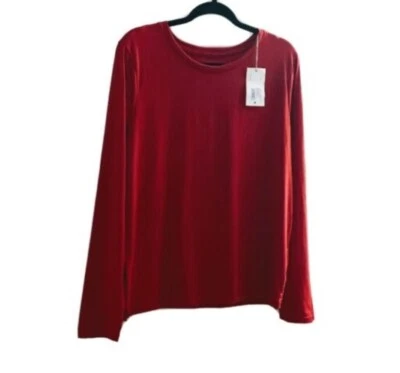 Mujeres Rojo SUPIMA Algodón Cuello Redondo Manga Larga - Un Nuevo Día Camisetas Tallas S/M/L Foto 1 de 4