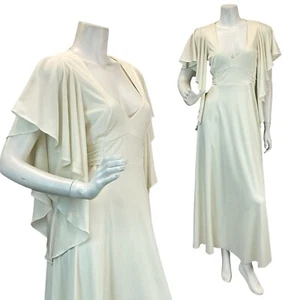 VTG 70s CREAM PLUNGE BELL SLEEVE BOHO BRIDAL WEDDING MAXI DRESS 8 10 12 - Picture 1 of 6