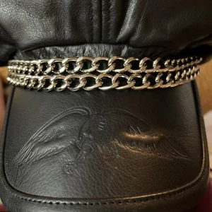 Excellent Condition Leather & Chains Harley Biker Hat Cap Chains Size Small - Picture 1 of 11
