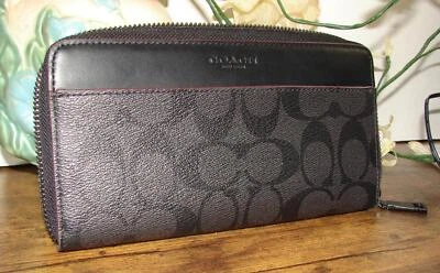 Coach Coated Canvas Brown & Black Canvas Accordion Zip Around Card Bill Wallet - Image 1 of 3