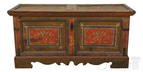 F57660EC: Antique Pennsylvania Dutch Paint Decorated Blanket Chest Cover