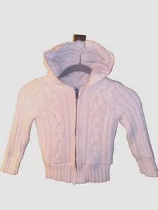 GIRLS HOODED SWEATER - SZ XS(4) Cable Knit Full Zip Lined Ivory Warm GUC - Picture 1 of 5
