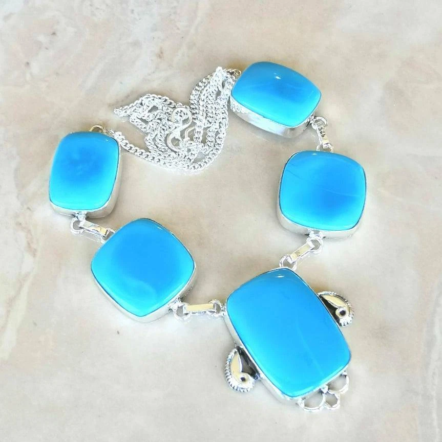 Handmade Botswana Agata Gemma 925 Argento Sterling Collana 19 " #N01908 - Immagine 1 di 1