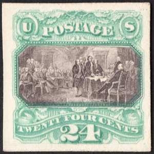 US # 120P4 MINT NGAI { -XF- 24c DECLARATION INDEPENDENCE } PROOF ON CARD OF 1869 - Picture 1 of 3