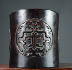 Collectible old natural ebony wood carved china ancient dragon Brush pot