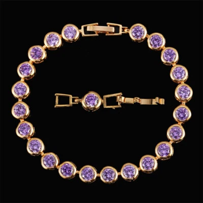 Elegante brazalete de tenis rojo redondo circonita cúbica chapado en oro para mujer joyería nupcial Foto 1 de 4