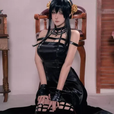 Anime Spy X Family Yor Forger Vestido Traje Negro Rojo Falda Conjunto Peluca Disfraz Juegos con disfraces Foto 1 de 4