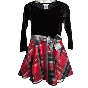 Bonnie Jean Girls Size 10 Drop Waist Velvet Holiday Dress Red & Black Plaid - Picture 1 of 7