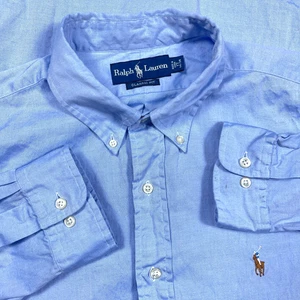 Ralph Lauren Camicia Uomo XL Blu Chiaro Bottoni Pinpoint Oxford Carne 17 34/35* - Foto 1 di 13