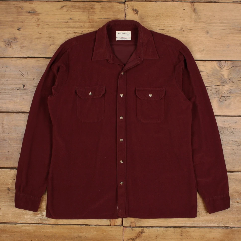 Camisa Vintage Flecha Pana Botón L Años 70 Para Hombre Manga Larga Roja Sólida Foto 1 de 4